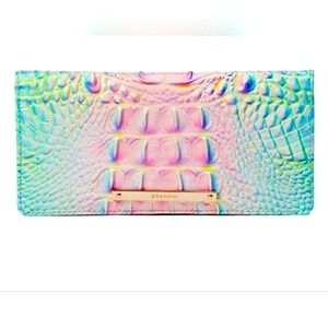 Brahmin Melbourne ADY Slim Bifold Wallet COTTON CANDY OMBRE Neon Turq Pink NWT